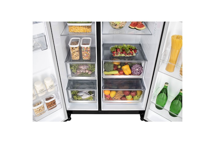 LG 650L Side by Side Refrigerator, Wi-Fi Convertible, DoorCooling+™, Black Mirror Finish, 3 Star, GL-B257DBM3