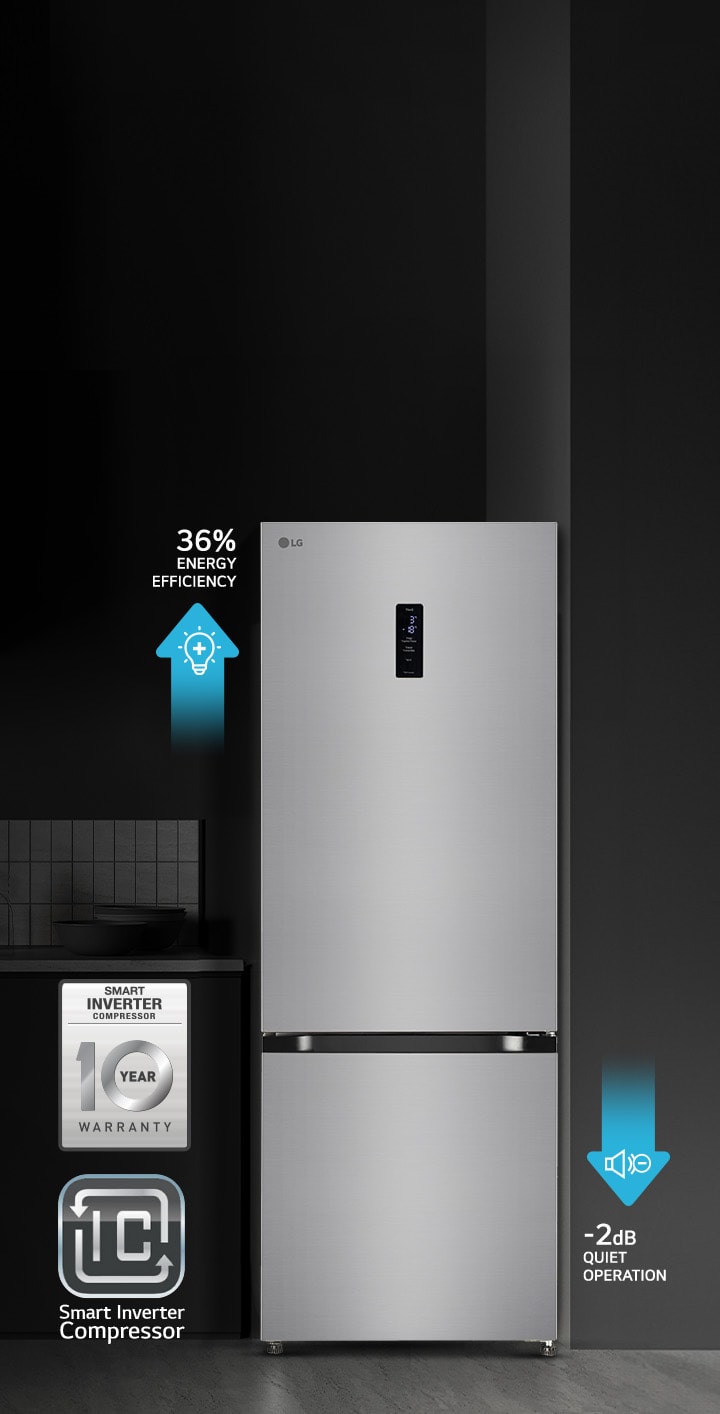 A refrigerator with Auto Smart Connect, highlighting its integration with a inverter for reliable power during outages.