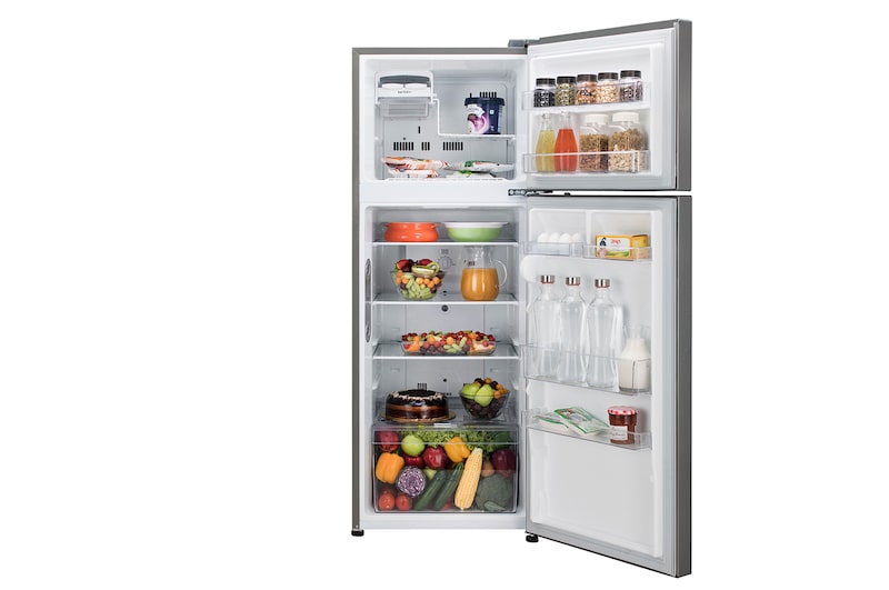 LG 291L Double Door Refrigerator, Smart Inverter Compressor, Base Stand Drawer, Shiny Steel Finish, 2 Star, GL-C322KPZY