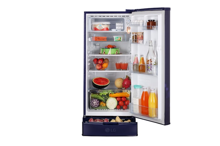 LG 185L, 3 Star, With Base Stand Drawer, Blue Euphoria Finish, Direct Cool Single Door Refrigerator, GL-D199OBED