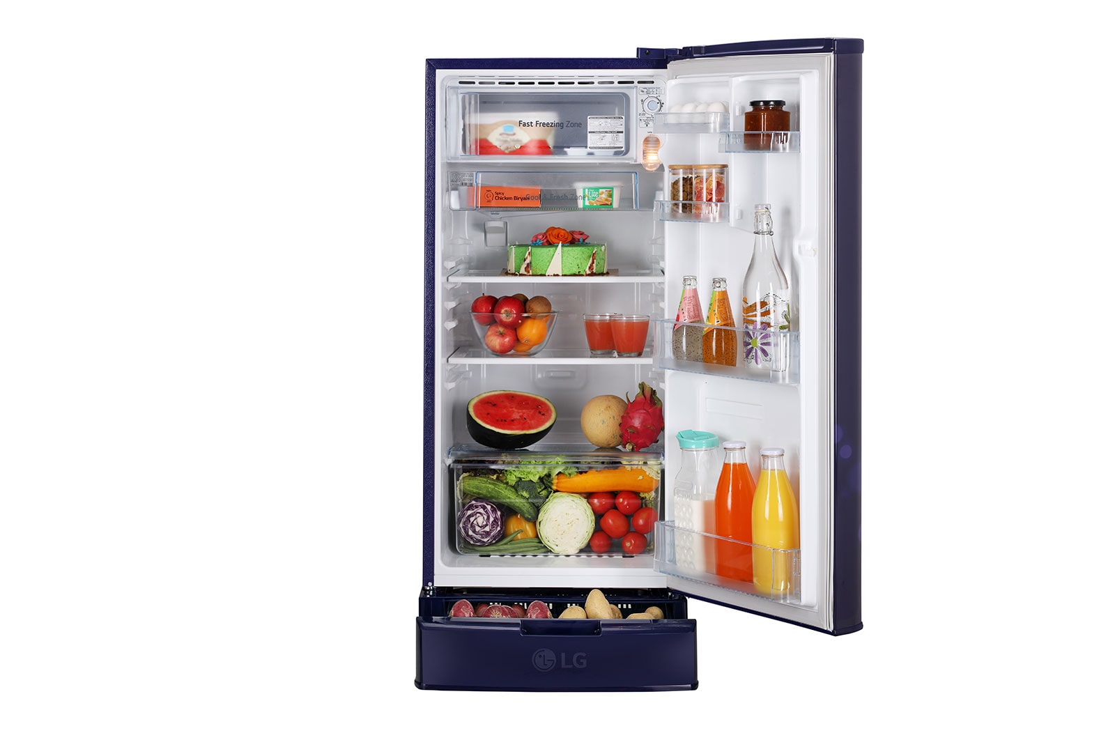 LG 185L, 3 Star, With Base Stand Drawer, Blue Euphoria Finish, Direct Cool Single Door Refrigerator, GL-D199OBED