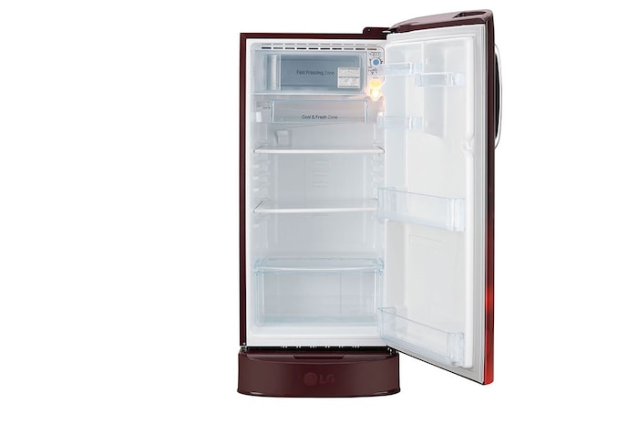 LG 185L Single Door Refrigerator with Base Stand Drawer, Smart Inverter Compressor, Smart Connect, Scarlet Charm, 5 Star, GL-D201ASCU
