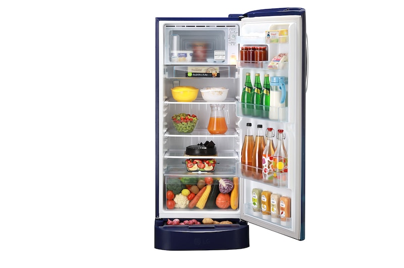 LG 224L Single Door Refrigerator, Smart Inverter Compressor, Smart Connect, Base Stand Drawer, Blue Charm Finish, 5 Star, GL-D241ABCU