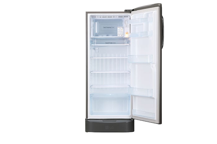 LG 224L Single Door Refrigerator, Smart Inverter Compressor, Smart Connect, Base Stand Drawer, Shiny Steel, 4 Star, GL-D241APZY