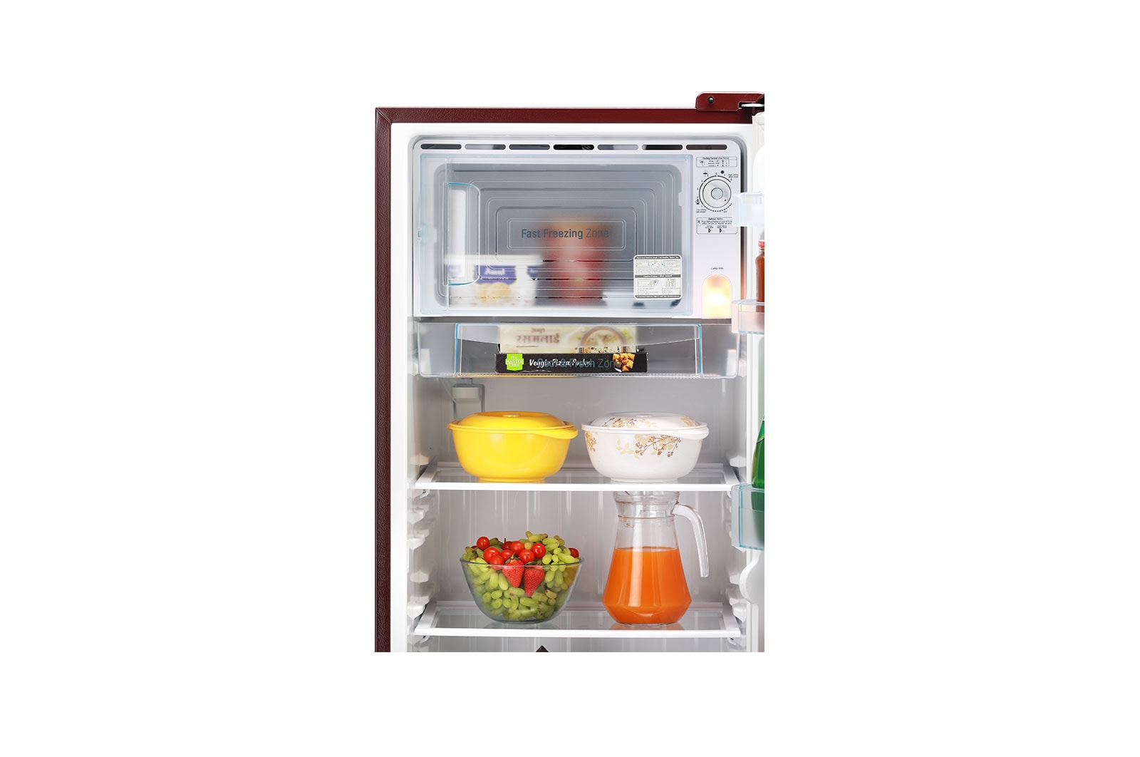 LG 224L Single Door Refrigerator, Smart Inverter Compressor, Base Stand Drawer, Scarlet Charm Finish, 4 Star, GL-D241ASCY