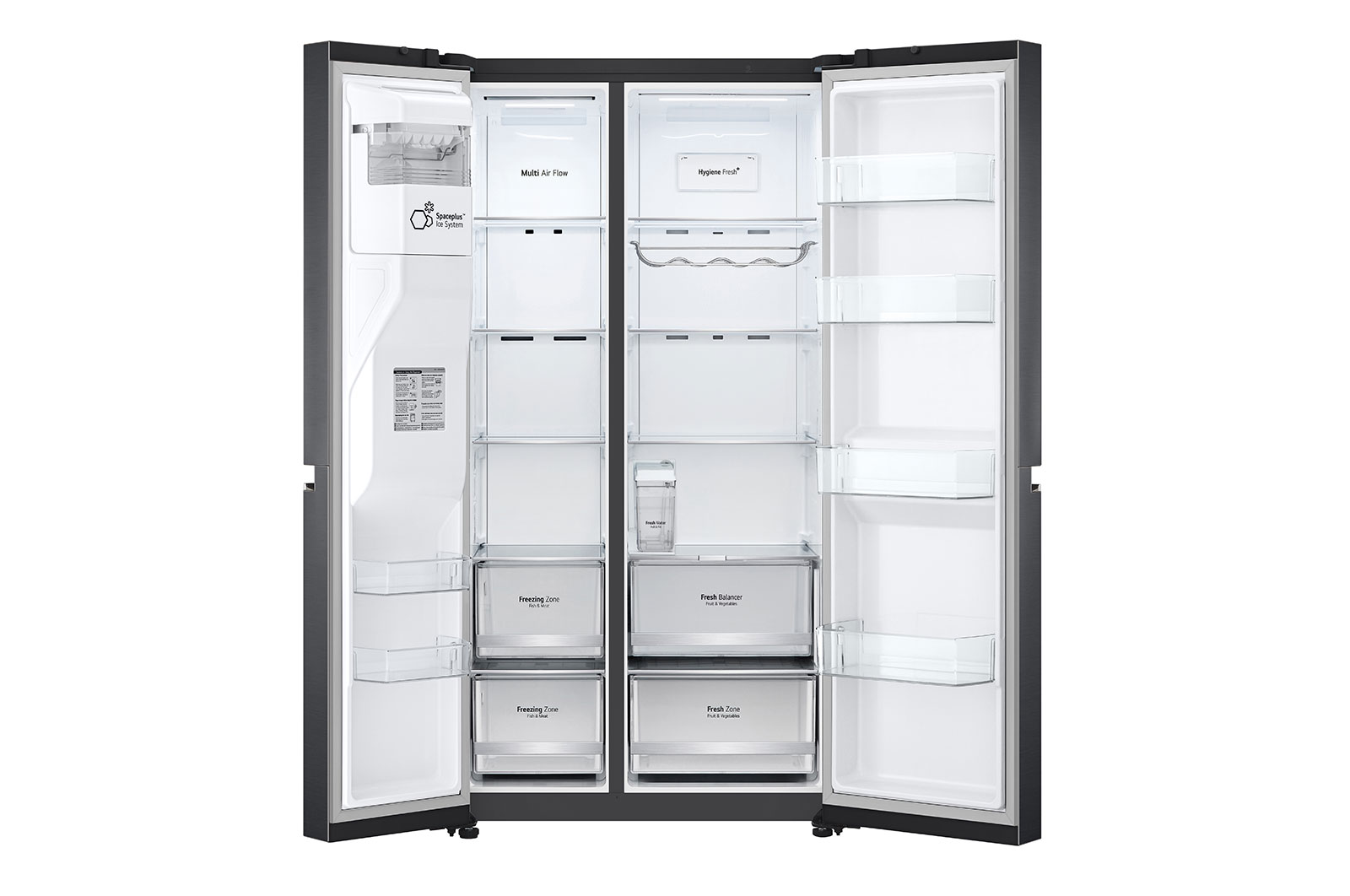 LG 635L, Side by Side Refrigerator with Smart Inverter Compressor, Water and Ice Dispenser with UV Nano, Hygiene Fresh+™, DoorCooling+™, Smart Diagnosis™, Shiny Steel Finish, GL-L257CPZX