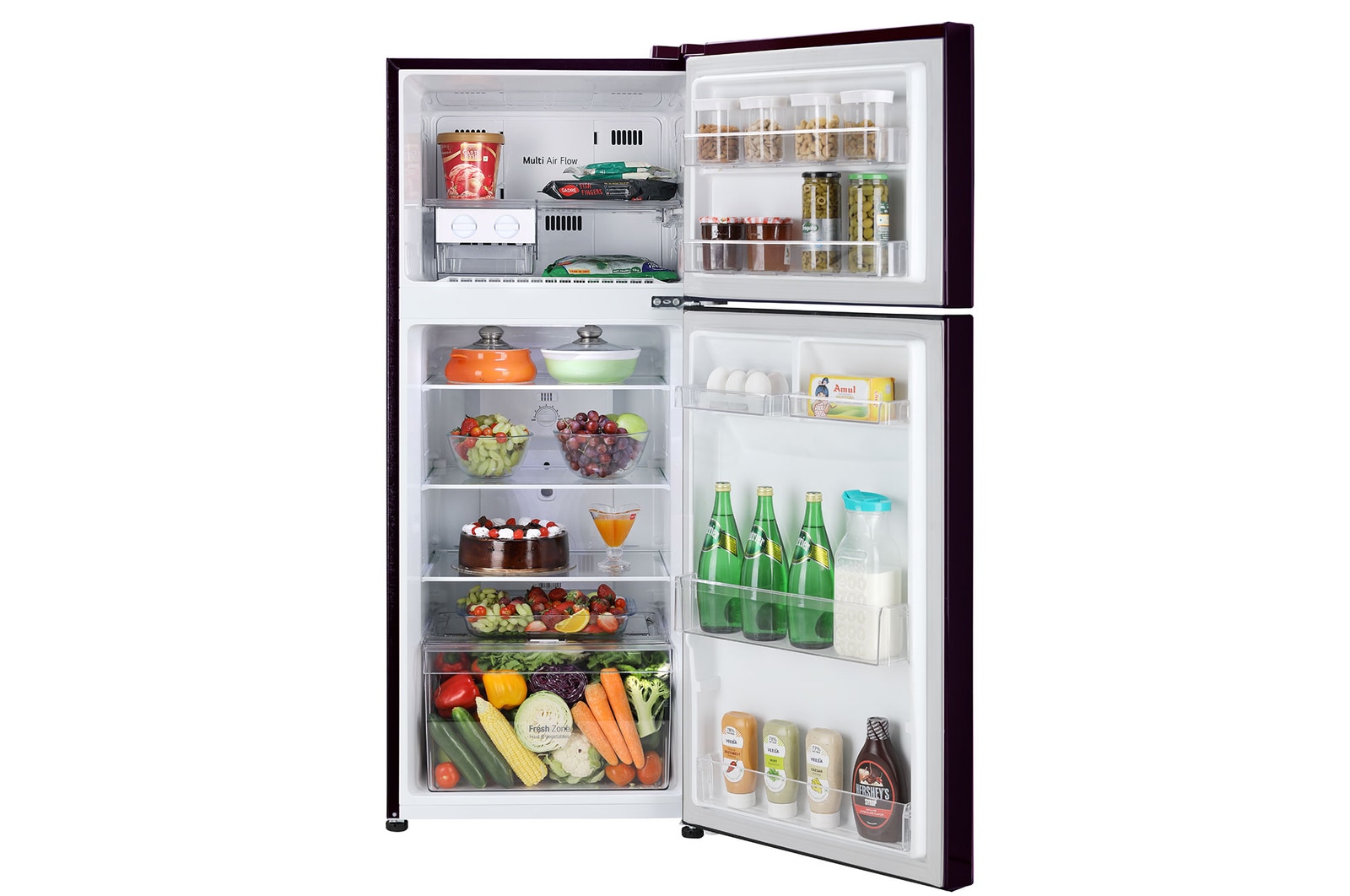 GL-N292DPBY-Refrigerators-Front-View-Door-Open-With-Content