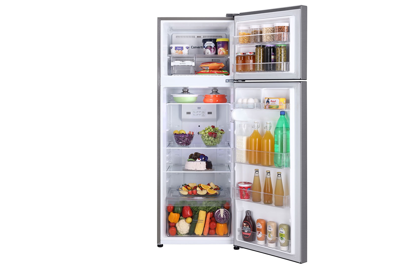 LG 288L, 2 Star, Smart Inverter Compressor, Convertible, Smart Diagnosis™, Shiny Steel Finish, Frost-Free Double Door Refrigerator, GL-S322SPZY