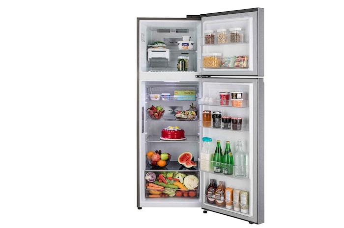 LG 343L Double Door Refrigerator, Wi-Fi Convertible, LG ThinQ™, Door Cooling™, Dazzle Steel Finish, 3 Star, GL-T382TDSX, Door Open