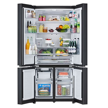LG 605L French Door Refrigerator, Water Dispenser, Auto Ice Maker, Wi-Fi Convertible, Black Glass Finish, 2 Star, GV-F25FFGHB, Door Open