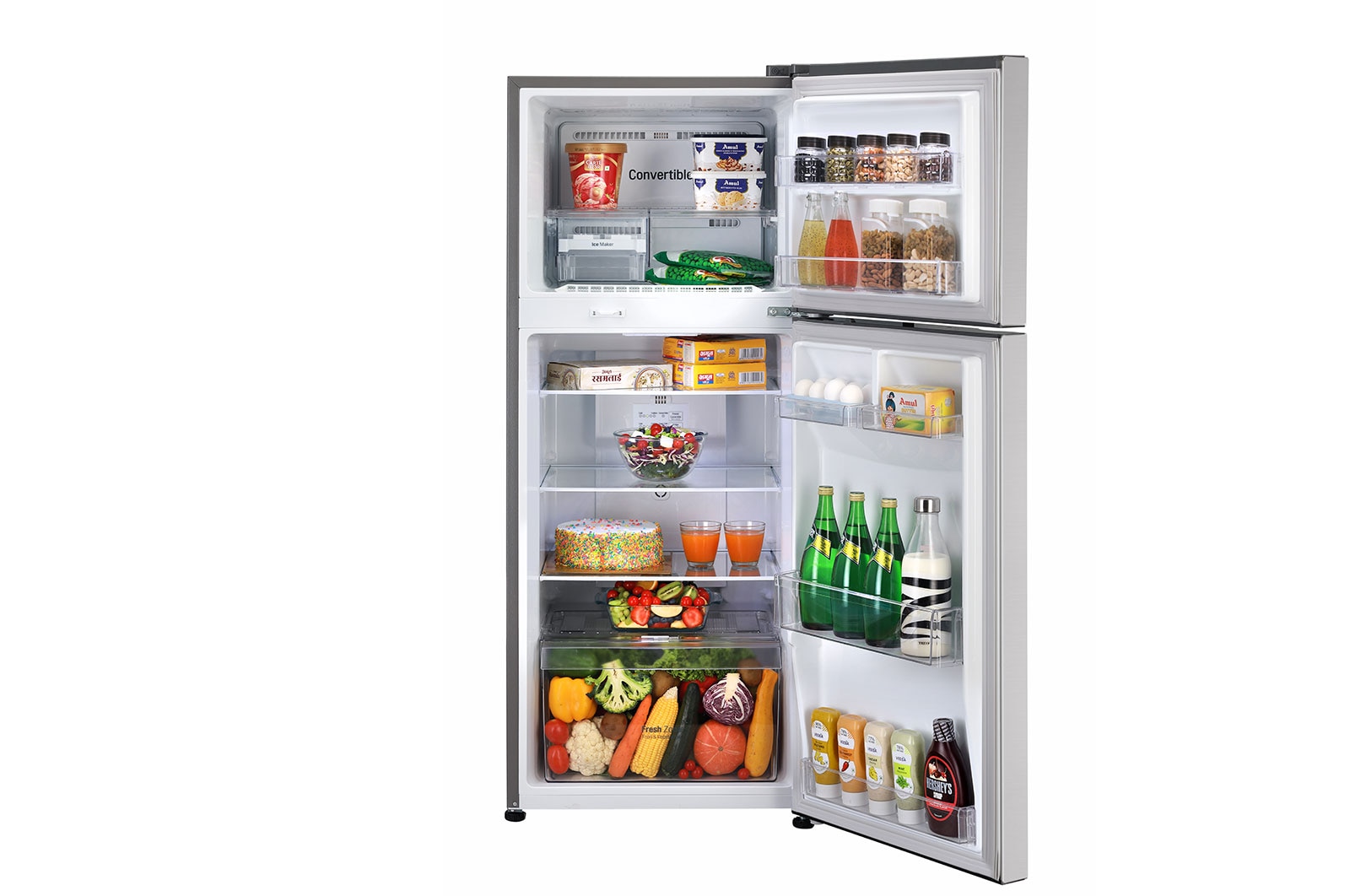 LG 240L, 2 Star, Smart Inverter Compressor, Convertible, Smart Diagnosis™, Shiny Steel Finish, Frost-Free Double Door Refrigerator, GL-S292SPZY