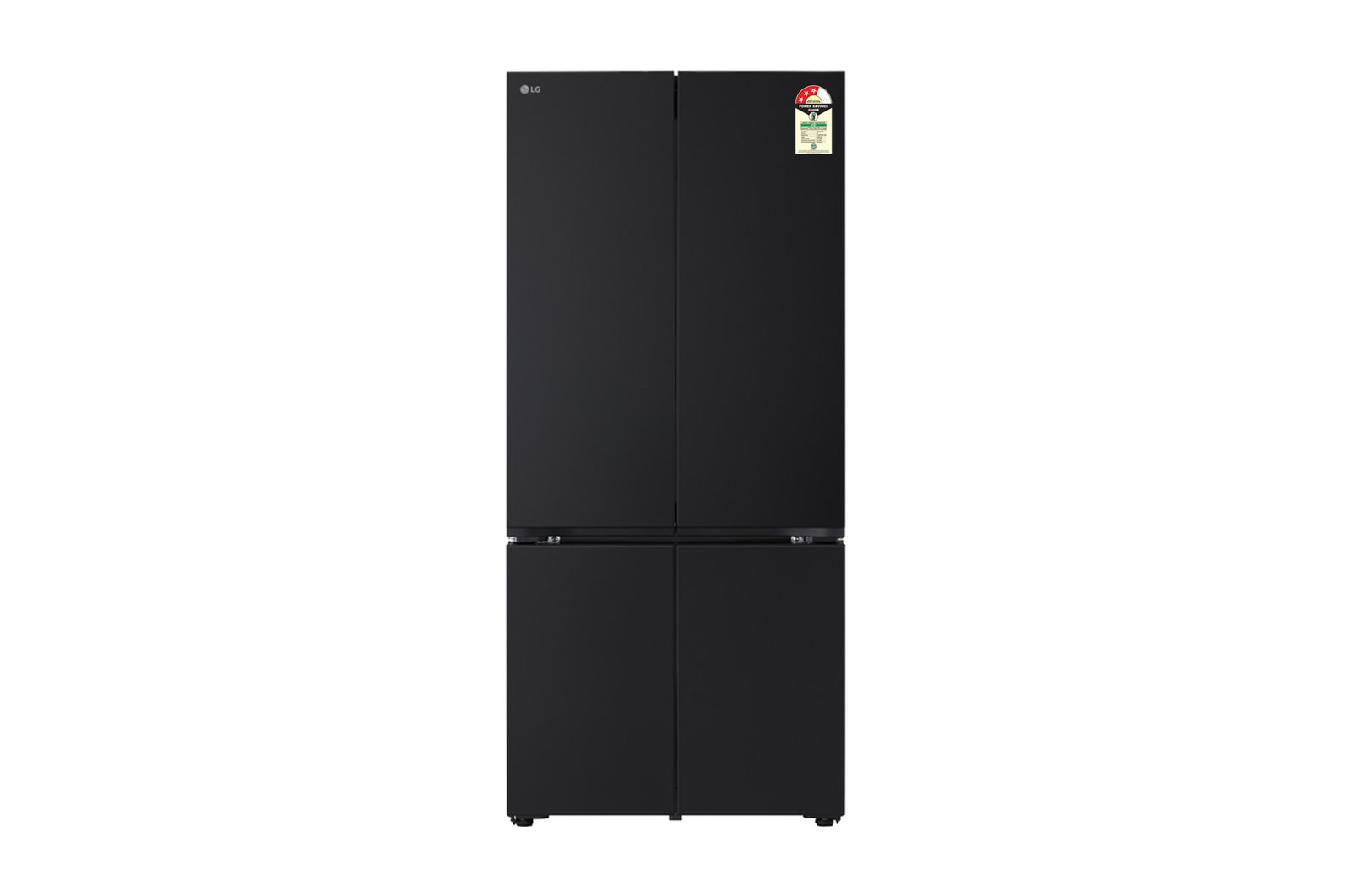 Front view of LG 574L French Door Refrigerator, Fresh Converter+, Wi-Fi Convertible, DoorCooling+ Black Glass Finish, 3 Star GV-B23FFGMB
