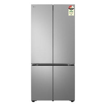 Front view of LG 574L French Door Refrigerator, Fresh Converter+, Wi-Fi Convertible, DoorCooling+ , Prime Silver, 3 Star GV-B23FFLMB