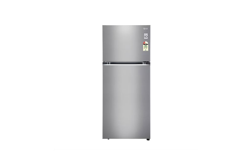 Front view of LG 398L, Double Door Refrigerator, Smart Diagnosis™, Convertible, Shiny Steel Finish, 2 Star GL-S422SPZY