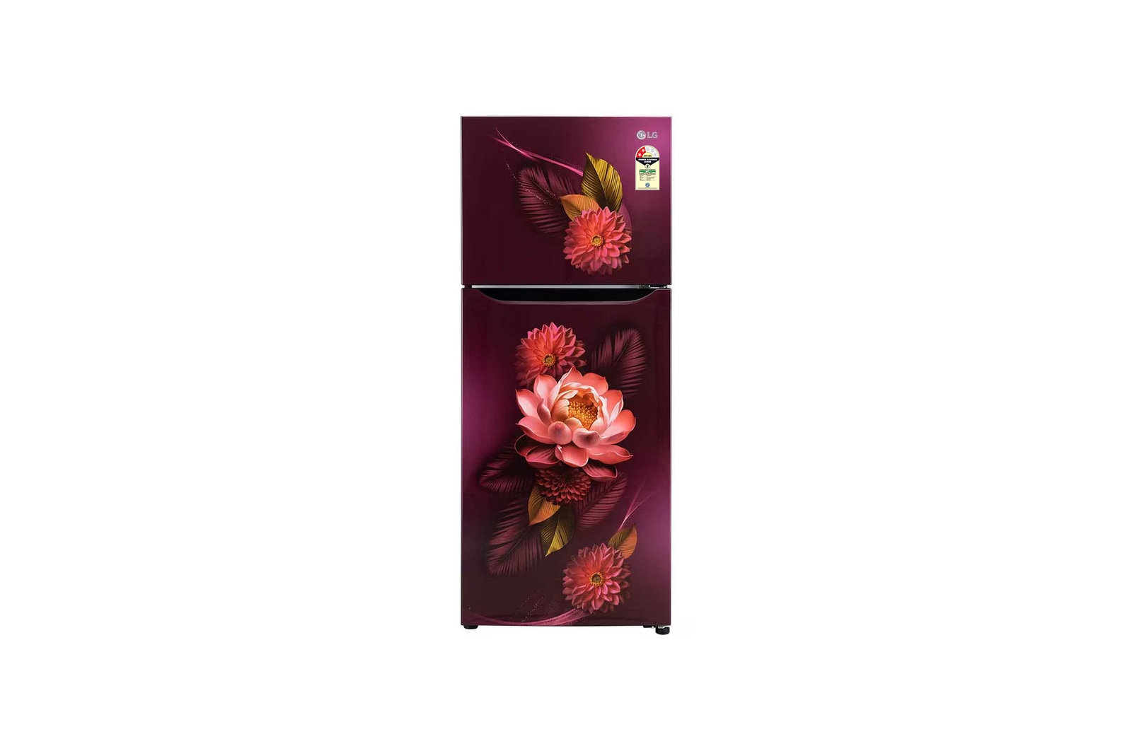 Front view of LG 240L Double Door Refrigerator with Smart Inverter Compressor, Multi-Air Flow, Red Water Lily, 2 Star GL-S292SRWY