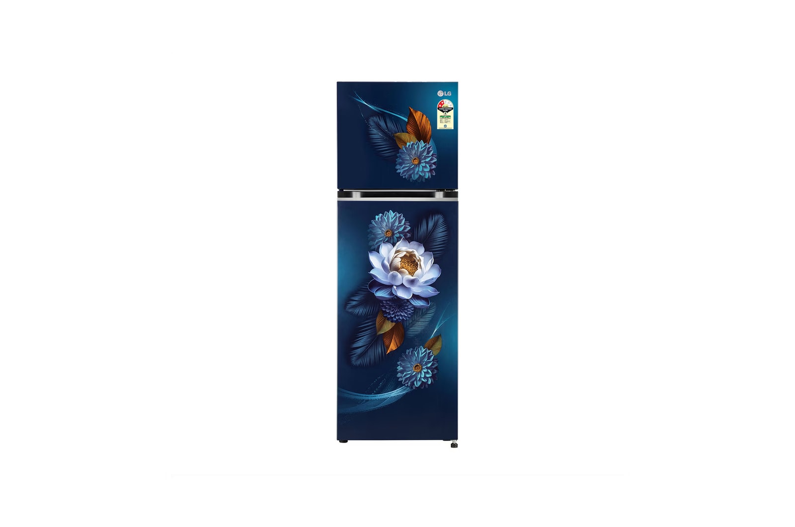 Front view of LG 272L Double Door Refrigerator, Smart Inverter Compressor, Convertible, Frost-Free, Blue Waterlily Finish, 2 Star GL-S312SBWY