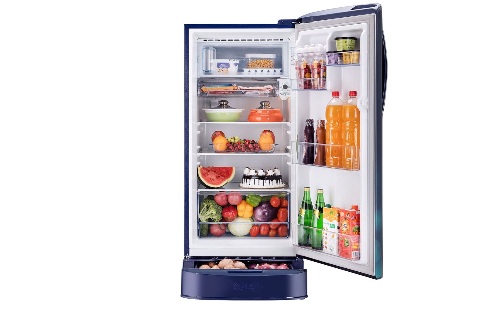 LG 201L Single Door Refrigerator with Smart Inverter Compressor, Base Stand Drawer, Blue Charm Finish, 5 Star, GL-D211HBCZ