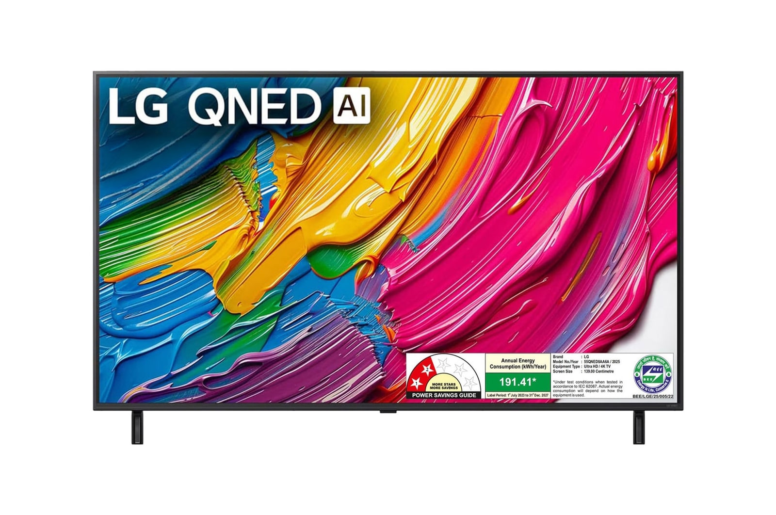 Front view of LG 139cm (55) QNED 8AA Smart TV with α7 AI Processor 4K Gen8, Filmmaker Mode with Dolby Atmos 55QNED8AA6A