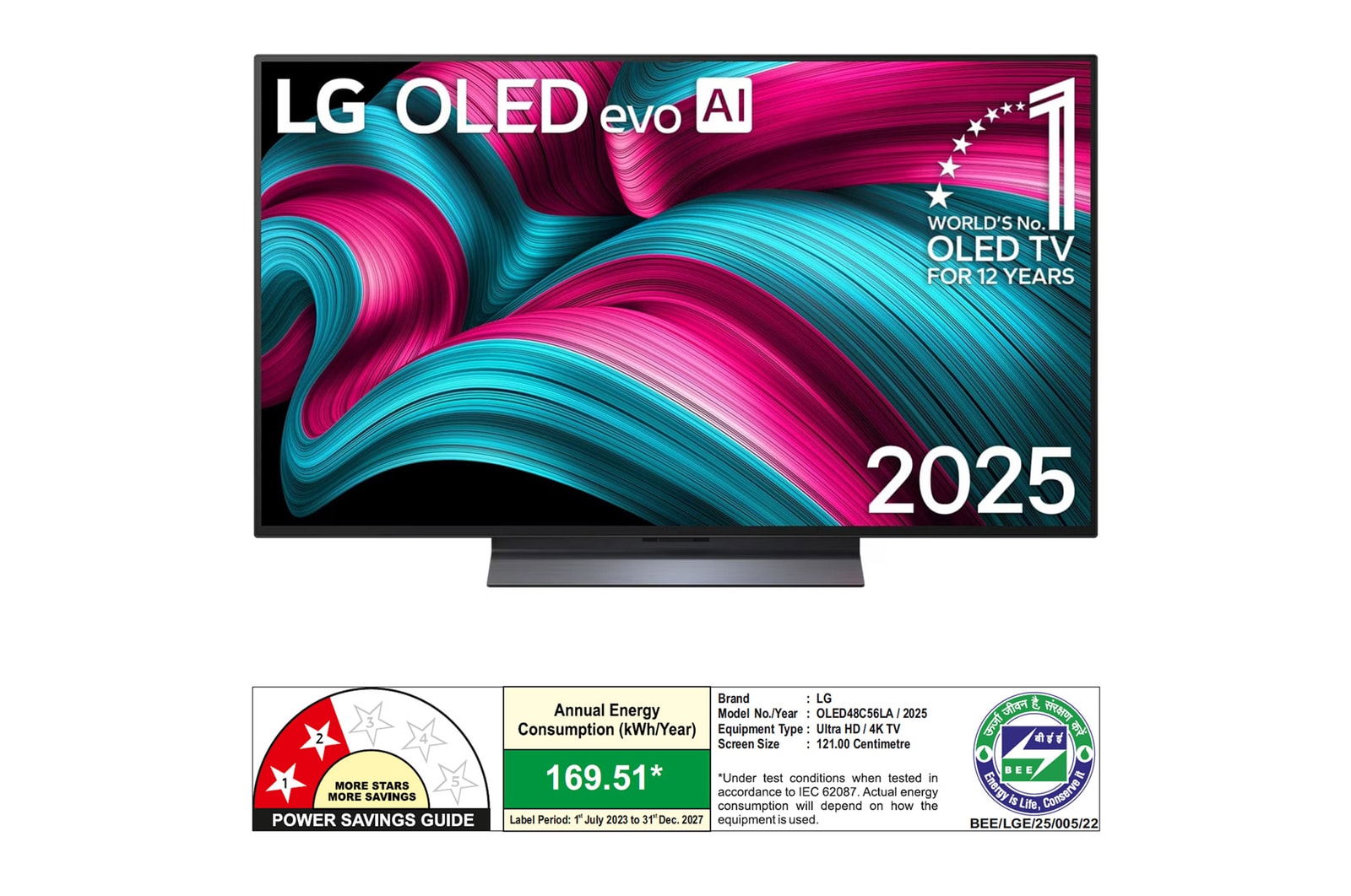Slightly angled view of LG OLED evo AI C5 4K Smart TV.