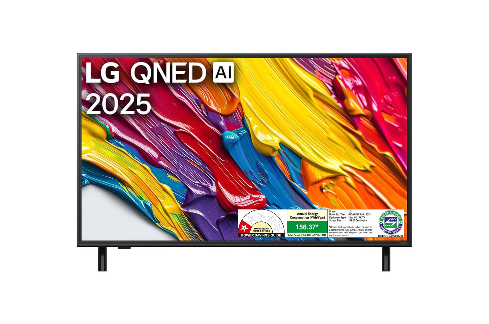 Front view of LG 108cm (43) QNED 8CA Smart TV with α7 AI Processor 4K Gen8, Filmmaker Mode with Dolby Atmos 2025 43QNED8CA6A
