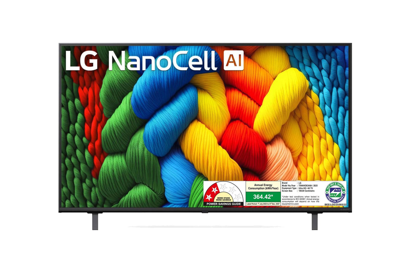 Front view of LG 189 cm (75) NanoCell TV (NANO83), α7 Gen8 AI Processor 4K, 60Hz Native Refresh Rate, 2025 75NANO83A6A