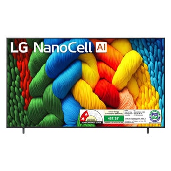 Front view of LG 217cm (86) NANO 85A Smart TV with α7 AI Processor 4K Gen8, Filmmaker Mode with Dolby Atmos 2025 86NANO85A6A