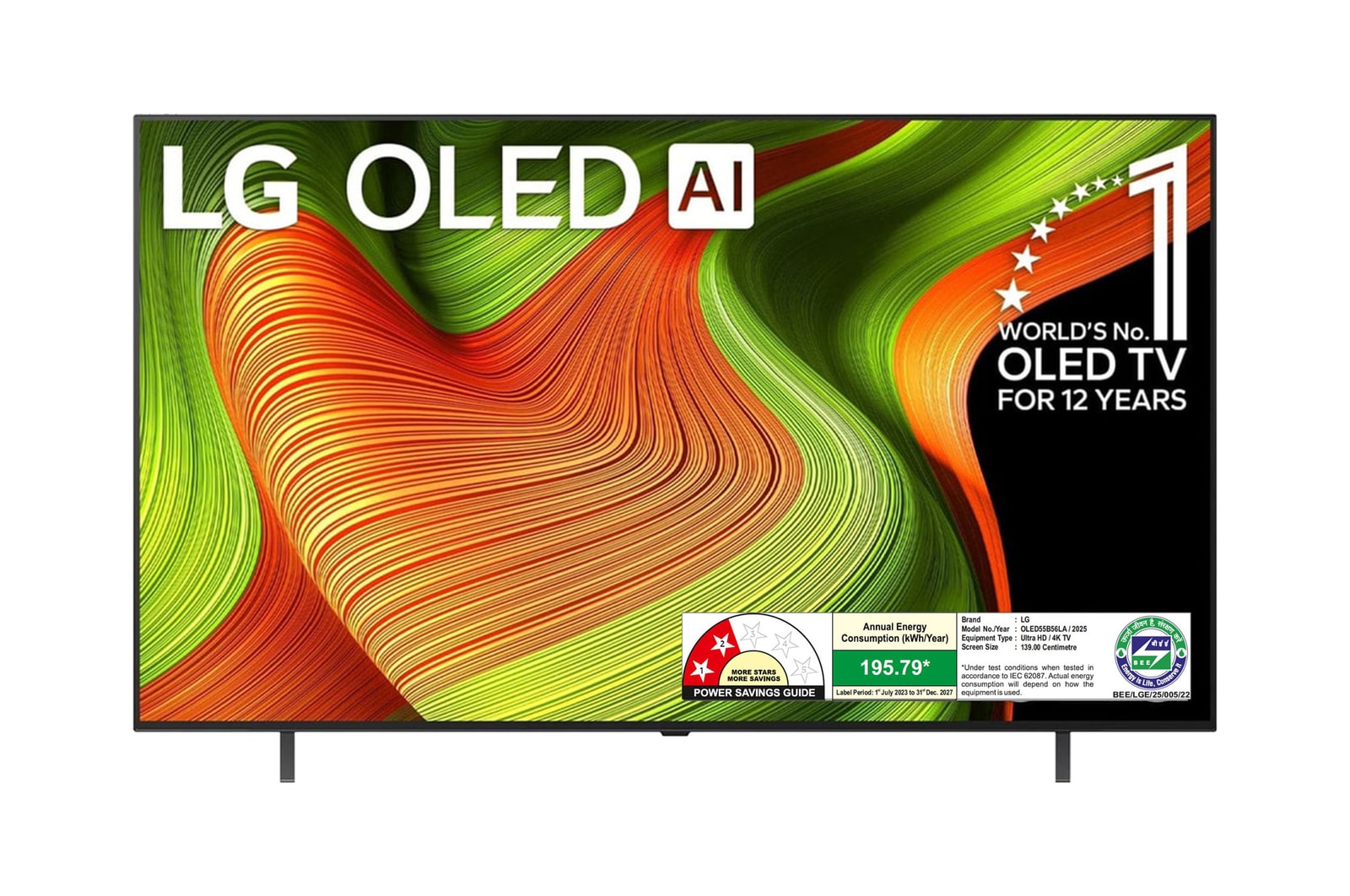 Front view of LG OLED AI 139cm (55) TV (B5), a8 Gen2 AI Processor 4K, 20W Audio Output, 120Hz Native Refresh Rate OLED55B56LA