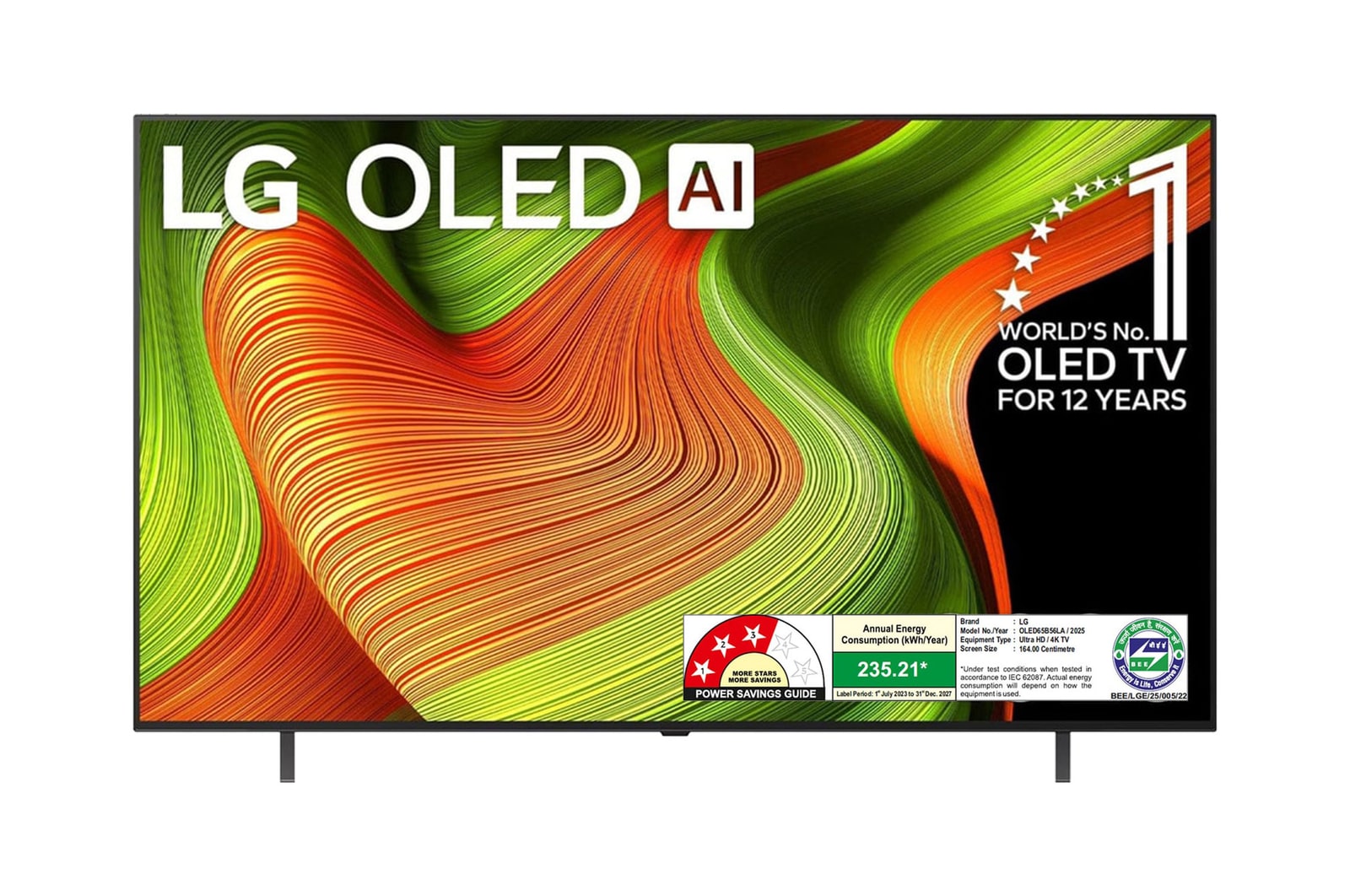 Front view of LG OLED 164cm (65) TV (B5), a8 Gen2 AI 4K Processor, 120Hz Native Refresh Rate, Dolby Vision & Atmos OLED65B56LA