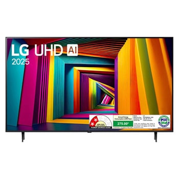 Front view of LG 164cm (65) 4K UHD AI TV (UT9050), α5 Gen7 AI Processor, FILMMAKER MODE™, HDR10, Thin-Bezel 65UT90506LB