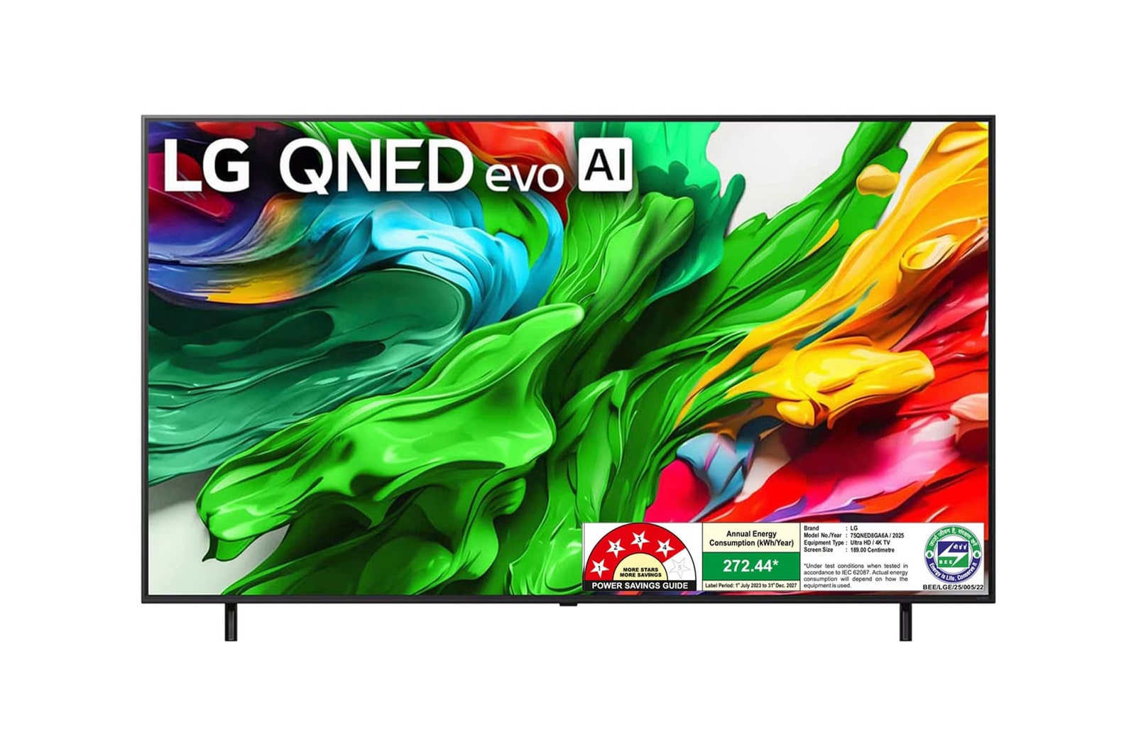 Front view of LG 189cm (75) 4K QNED 8GA MiniLED Smart TV with α8 AI Processor 4K Gen2, FILMMAKER MODE ™, AI Picture Pro with Dolby Vision & Atmos 75QNED8GA6A