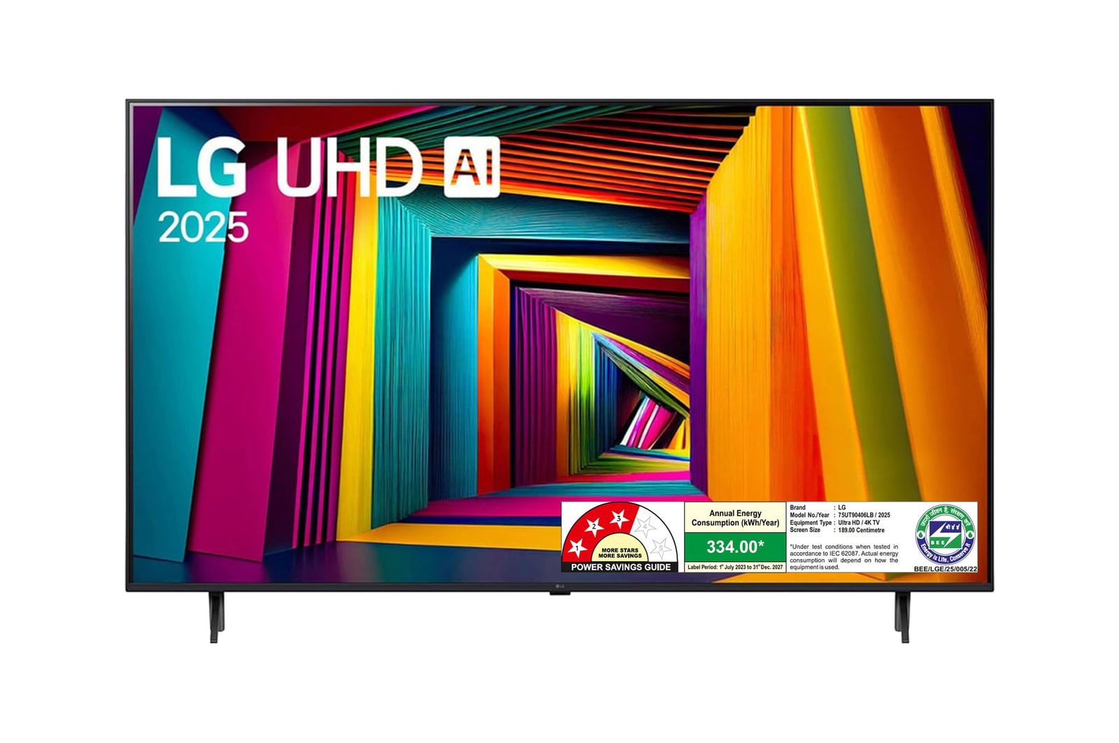 Front view of LG 189cm (75) 4K UHD AI TV (UT9040), α5 Gen7 AI Processor, 60Hz Native Refresh Rate, 20W Audio Output 75UT90406LB