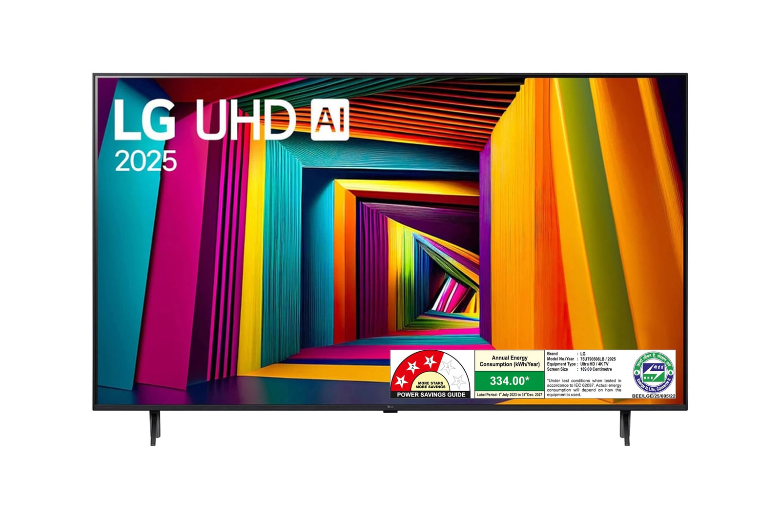 Front view of LG 189cm (75) 4K UHD AI TV (UT9050), α5 Gen7 AI Processor, HDR10, AI 4K Upscaling, ALLM, AI Acoustic Tuning 75UT90506LB