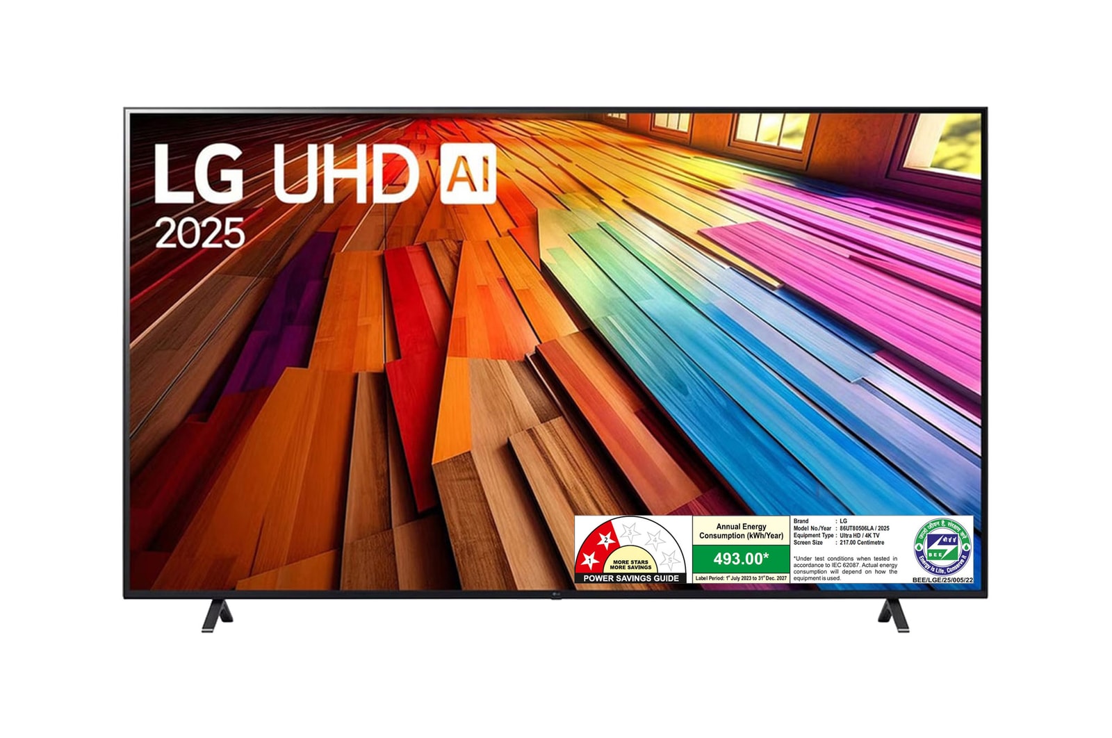 Front view of LG 217cm (86) 4K UHD AI TV (UT8050), α5 Gen7 AI Processor, HDR10, Dynamic Tone Mapping, FILMMAKER MODE™ 86UT80506LA