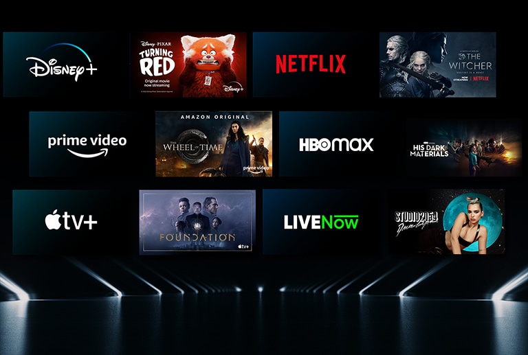 Image showing a variety of OTT services with their respective shows beside each logo.