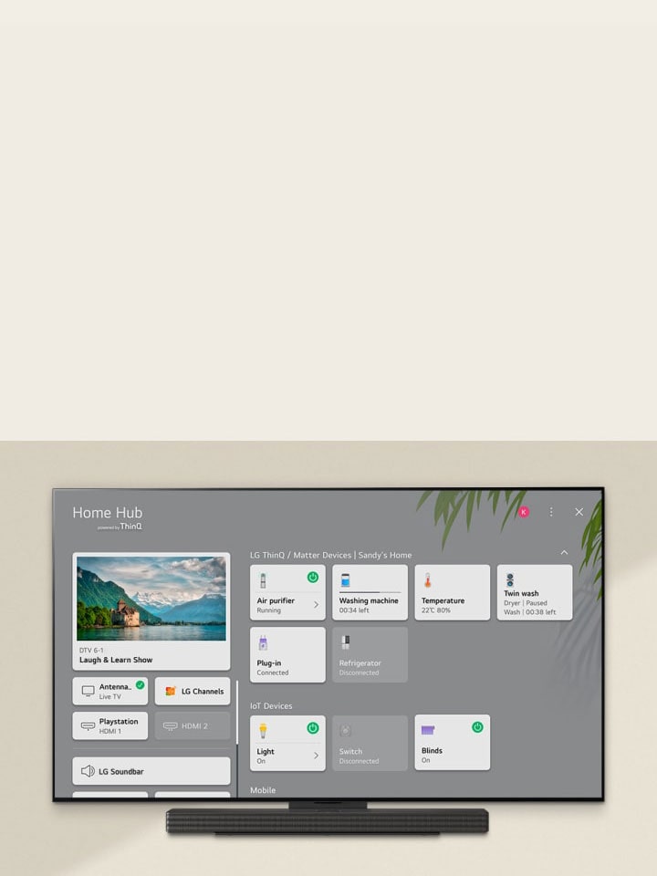 A remote control pointed at an LG OLED TV showing settings on the right side of the screen.