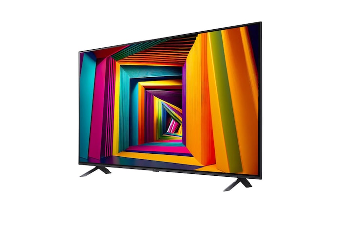Slightly-angled left-facing side view of LG UHD TV, UT90