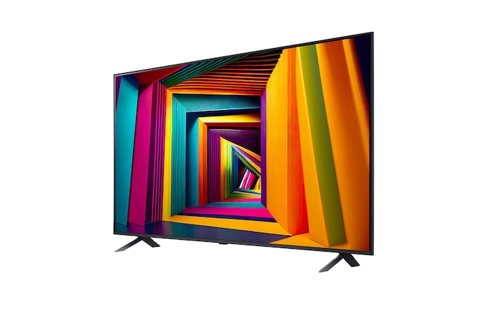 Slightly-angled left-facing side view of LG UHD TV, UT90