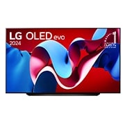 Front view with LG OLED evo TV, OLED C4, 11 Years of world number 1 OLED Emblem and webOS Re:New Program logo on screen