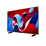 Slightly-angled left-facing side view of LG OLED evo TV, OLED C4