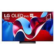 Front view with LG OLED evo TV, OLED C4, 11 Years of world number 1 OLED Emblem and webOS Re:New Program logo on screen