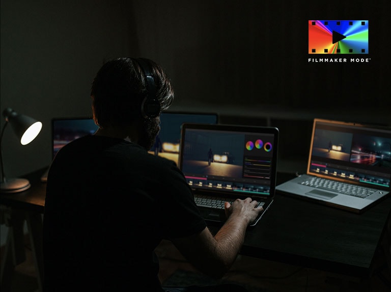 LG OLED65G3XSA An image of a film editor mastering a movie.