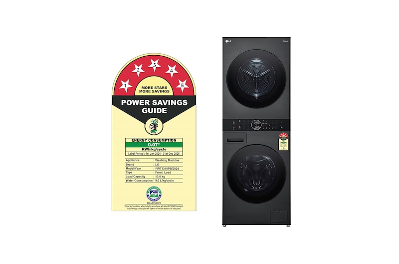 LG FWT1310PB Wash Tower Washer and Dryer Front View with Open Door