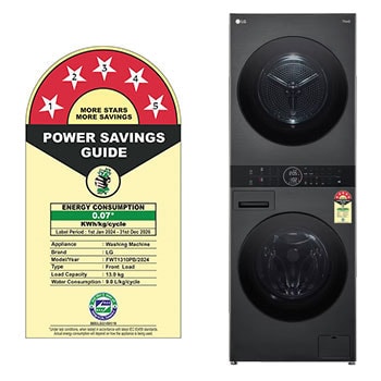 LG FWT1310PB Wash Tower Washer and Dryer Front View with Open Door