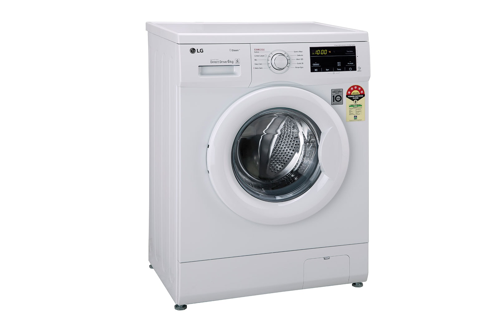 LG 6kg Front Load Washing Machine,  6 Motion Direct Drive, White, FHM1006SDW