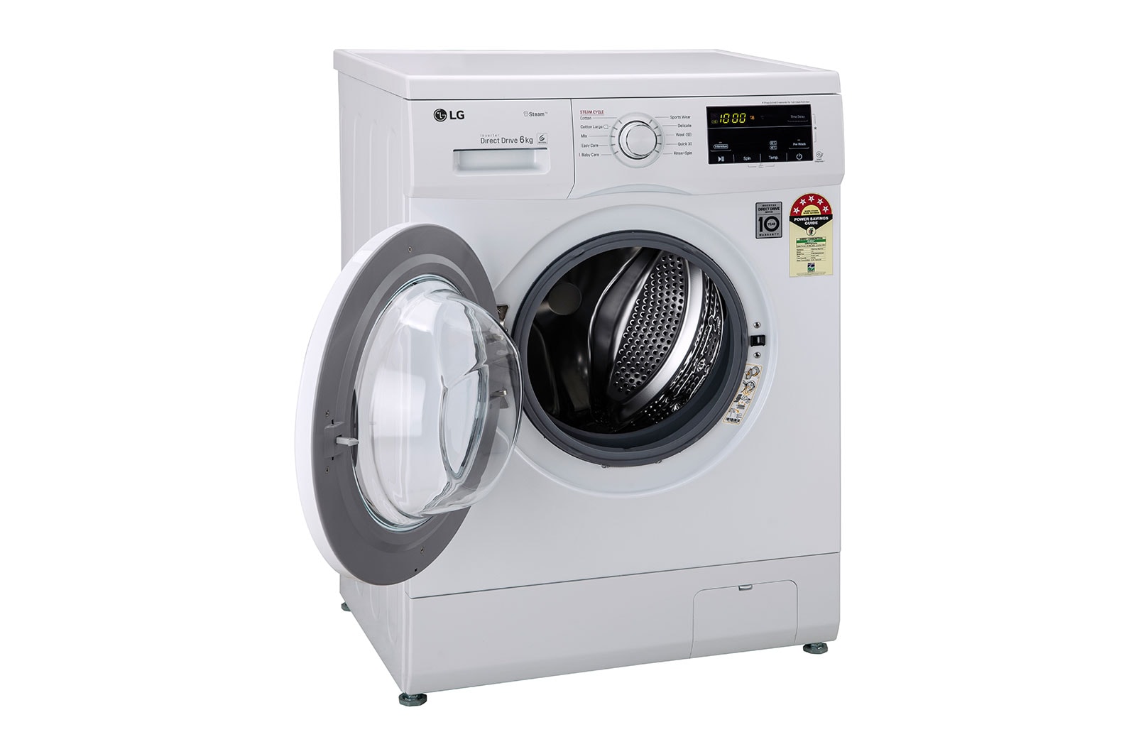 LG 6kg Front Load Washing Machine,  6 Motion Direct Drive, White, FHM1006SDW