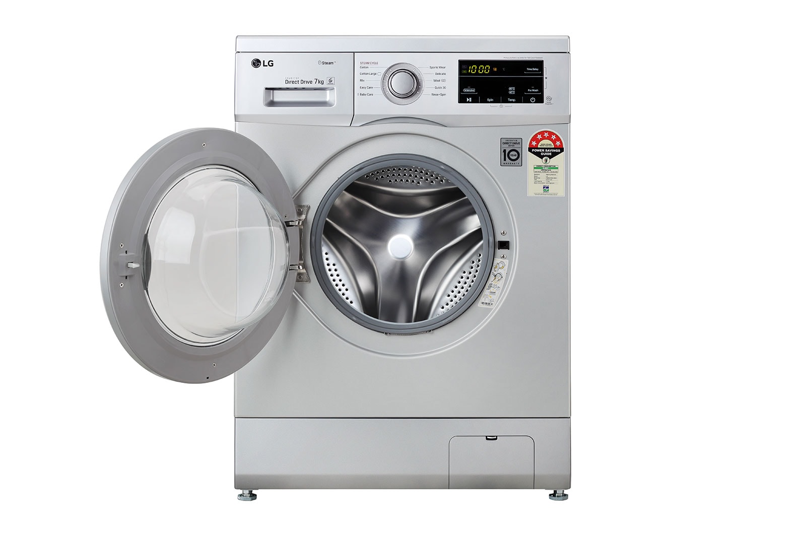 LG 7Kg Front Load Washing Machine, Inverter Direct Drive, Luxury Silver, FHM1207SDL