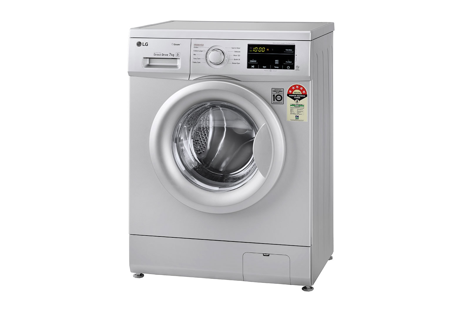 LG 7Kg Front Load Washing Machine, Inverter Direct Drive, Luxury Silver, FHM1207SDL