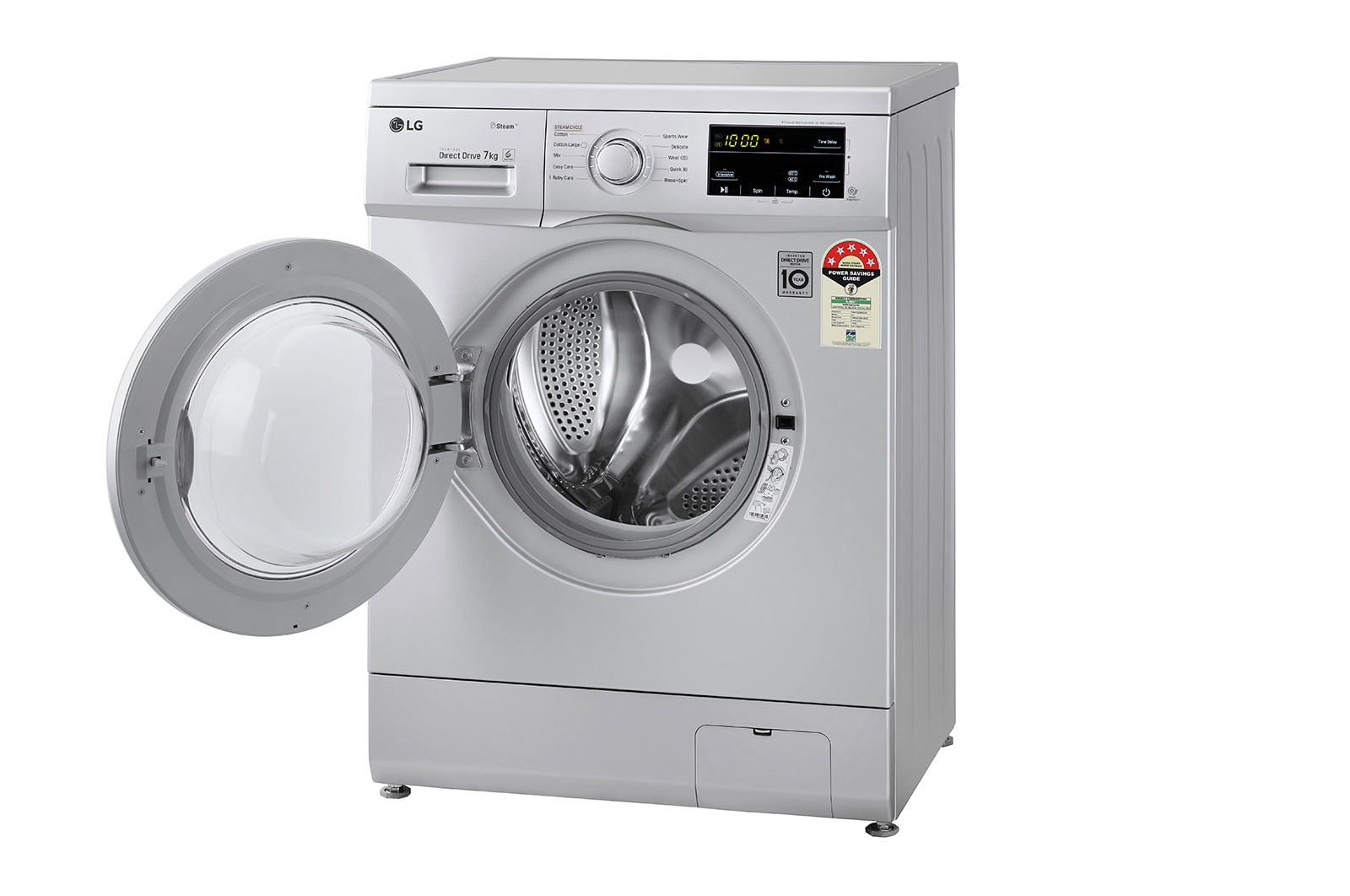 LG 7Kg Front Load Washing Machine, Inverter Direct Drive, Luxury Silver, FHM1207SDL