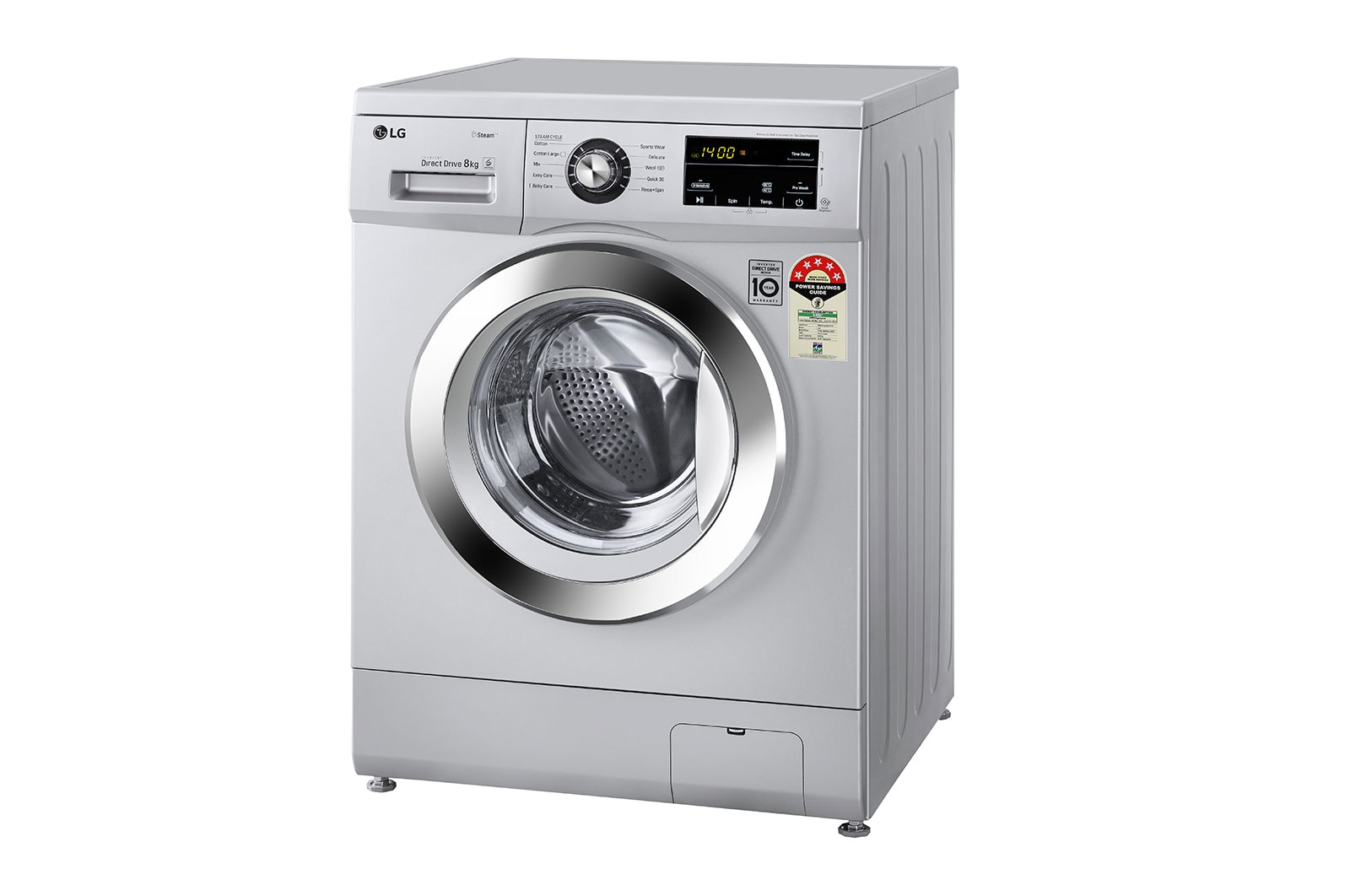 LG 8Kg Front Load Washing Machine, Inverter Direct Drive, Luxury Silver, FHM1408BDL