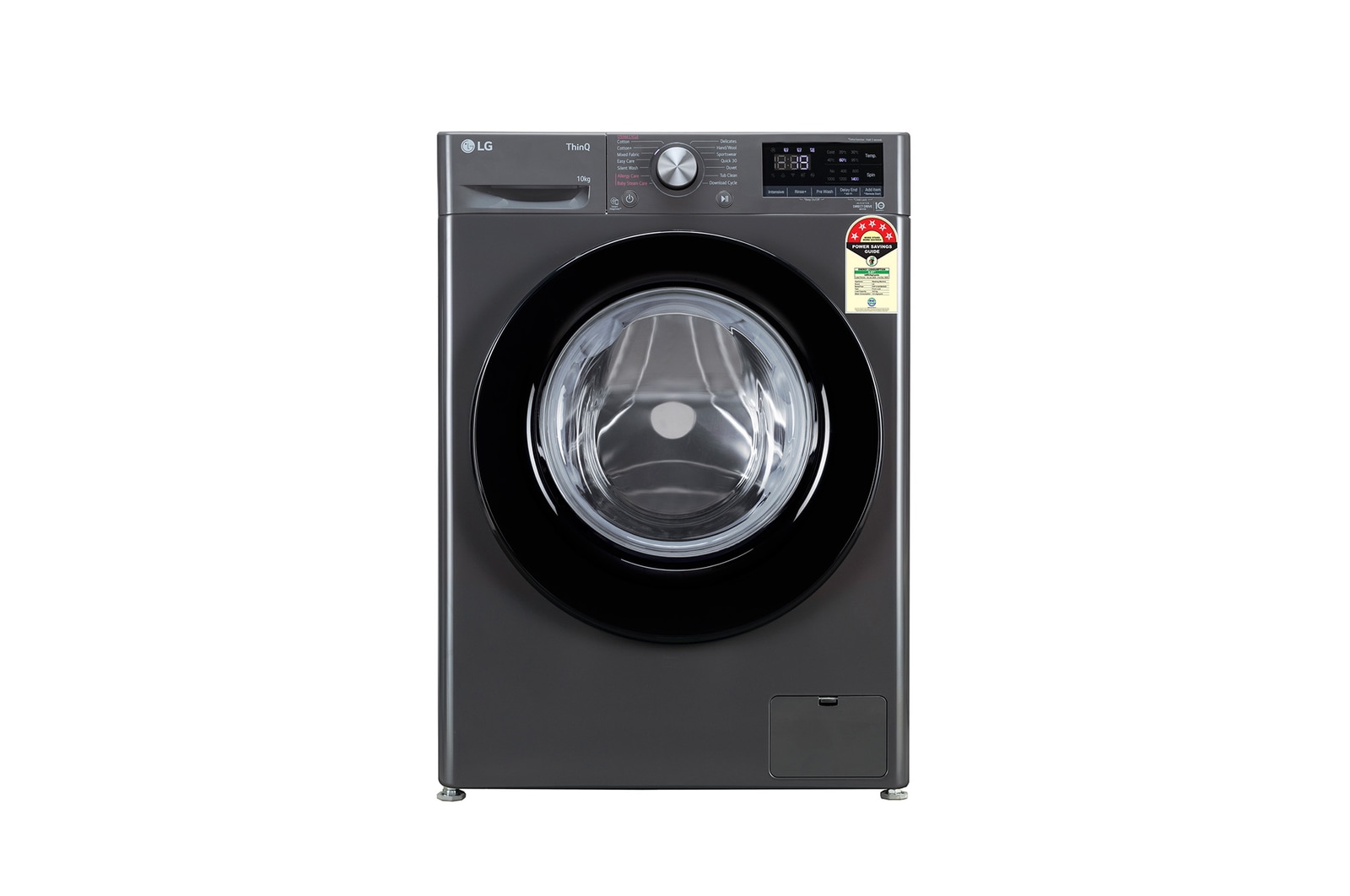 Front view of LG 10Kg Front Load Washing Machine, AI Direct Drive™, Middle Black, 5 Star FHP1410Z3M